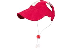 MIANHUATANG Pet Dog Baseball Cap, Cat Hat, Cat Dog Sun Cap with Ear Holes, Adjustable Puppy Outdoor Sun Hat (Red, Small)