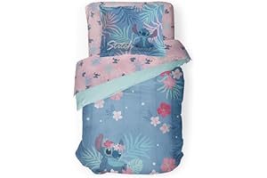 JAY FRANCO Disney Lilo & Stitch Paradise Dream Twin Comforter & Sham Set - Super Soft Kids Reversible Bedding - Fade Resistant Microfiber (Official Disney Product)
