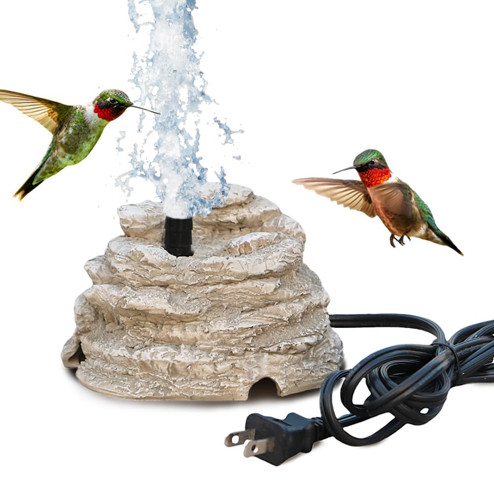 Photo 1 of Bird Bath Water Fountain Resin Rock Fountain with 9.8ft Cord Length Water Pump Rock Waterfall for Hummingbird Birdbath Outdoor Decor for Garden Lawn Fish Tank and Aquariums (Grey)