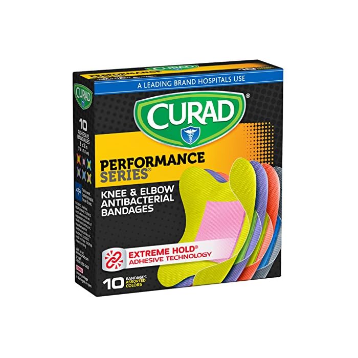 Curad Performance Series Knee and Elbow Extreme Hold Antibacterial Fabric Bandages, 10 Count