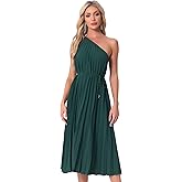 Allegra K Drawstring Pleated Dress for Women's One Shoulder Sleeveless Cocktail Dress