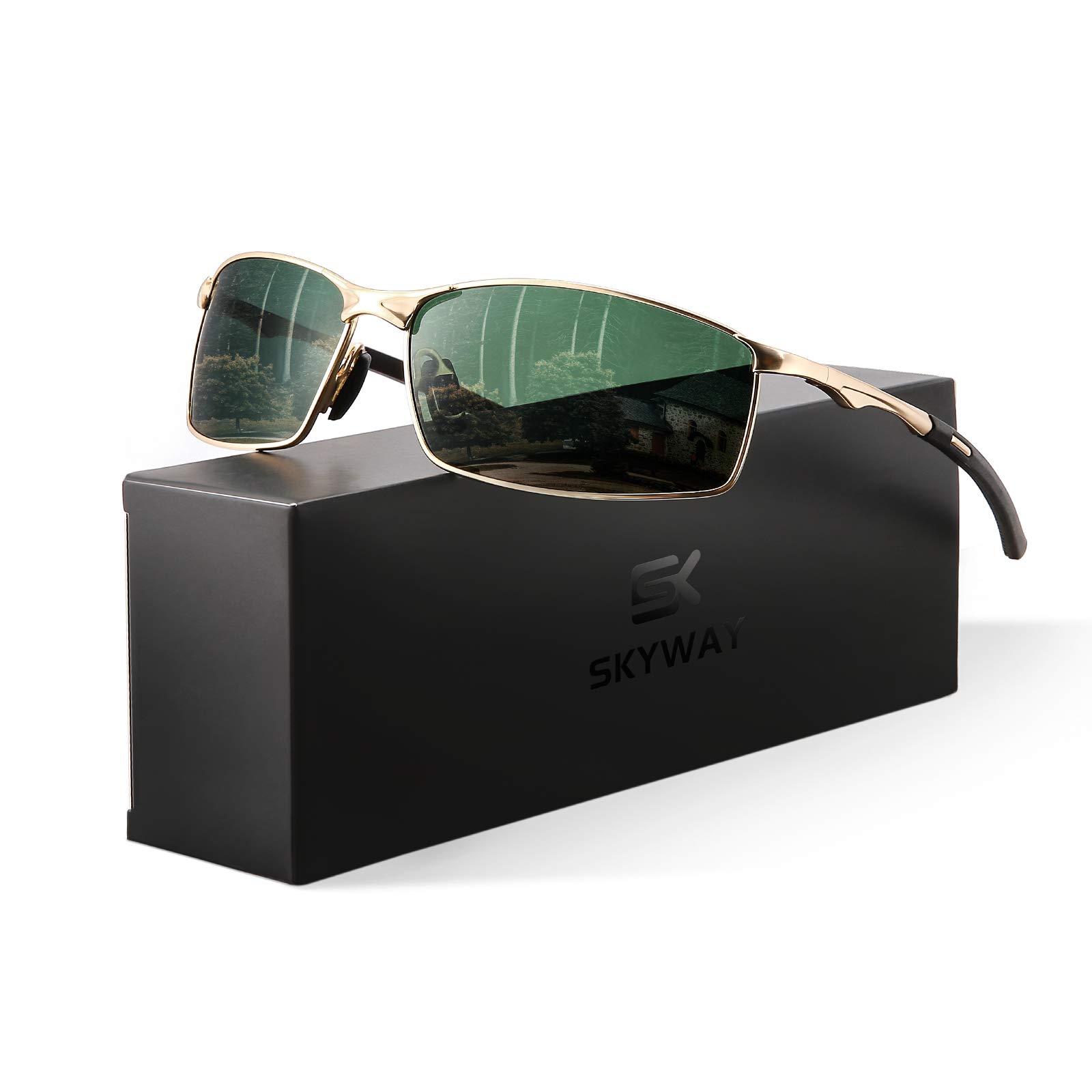 SKYWAY Mens Sunglasses Polarized for Outdoor Sports Metal Frame Cycling Glasses UV400 Protection, Anti Glare, Reduce Eye Fatigue