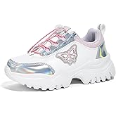 LUCKY STEP Kids Chunky Sneakers Fashion Platform Walking Tennis Shoe Sparkly Butterfly Faux Leather Elastic No-tie Laces School Shoes for Girls Boys