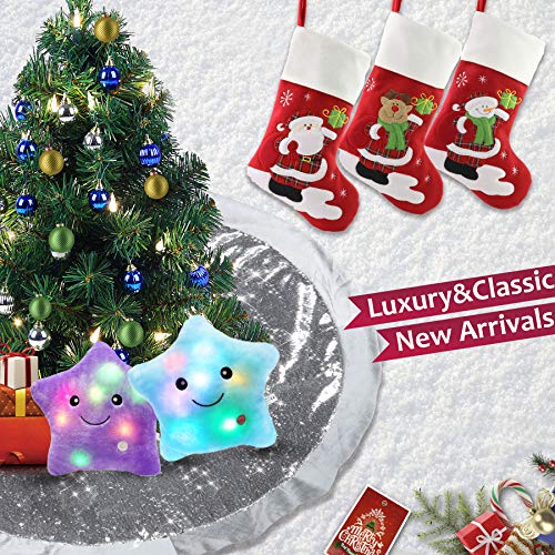 WEWILL 18’’ Classic Red Christmas Stockings Set of 3 Embroidered Snowman Reindeer Santa Claus Play Snow Christmas Stocking Kit with Gifts Bag Home Holiday Decoration - Thumbnail 3