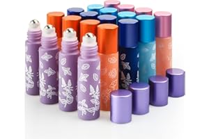 Cositina 20 Pack Essential Oil Roller Bottles,10ml Glass Roll on Bottle with Stainless Steel Roller Balls,Metal Aluminum Lid,Empty Sample Roller Vial for Essential Oils-Opener,Dropper Included