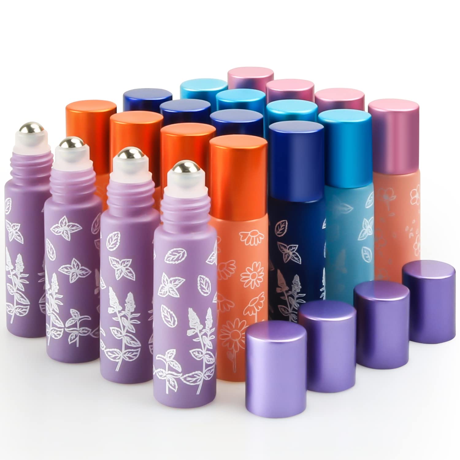 Photo 1 of ***SOME OF THE ROLLERS ARE MISSING THE SILVER ROLLING BALL*** Cositina 20 Pack Essential Oil Roller Bottles, 10ml Glass Roll on With Stainless Steel Balls, Metal Aluminum Lid, Empty Sample Vial - Opener, Dropper Included