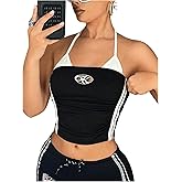 RoseSeek Women's Tie Backless Hollow Halter Top Sleeveless Striped Fitted Crop Tops Summer Y2K Clothes