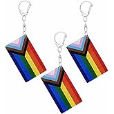 BQTBQT Progress Pride Rainbow Flag Keychain - Double Sided Acrylic D Shape Chains Gay LGBTQ Flags Key Chains Men and Women Style Car Key chain Gifts Decoration (3 Pcs)