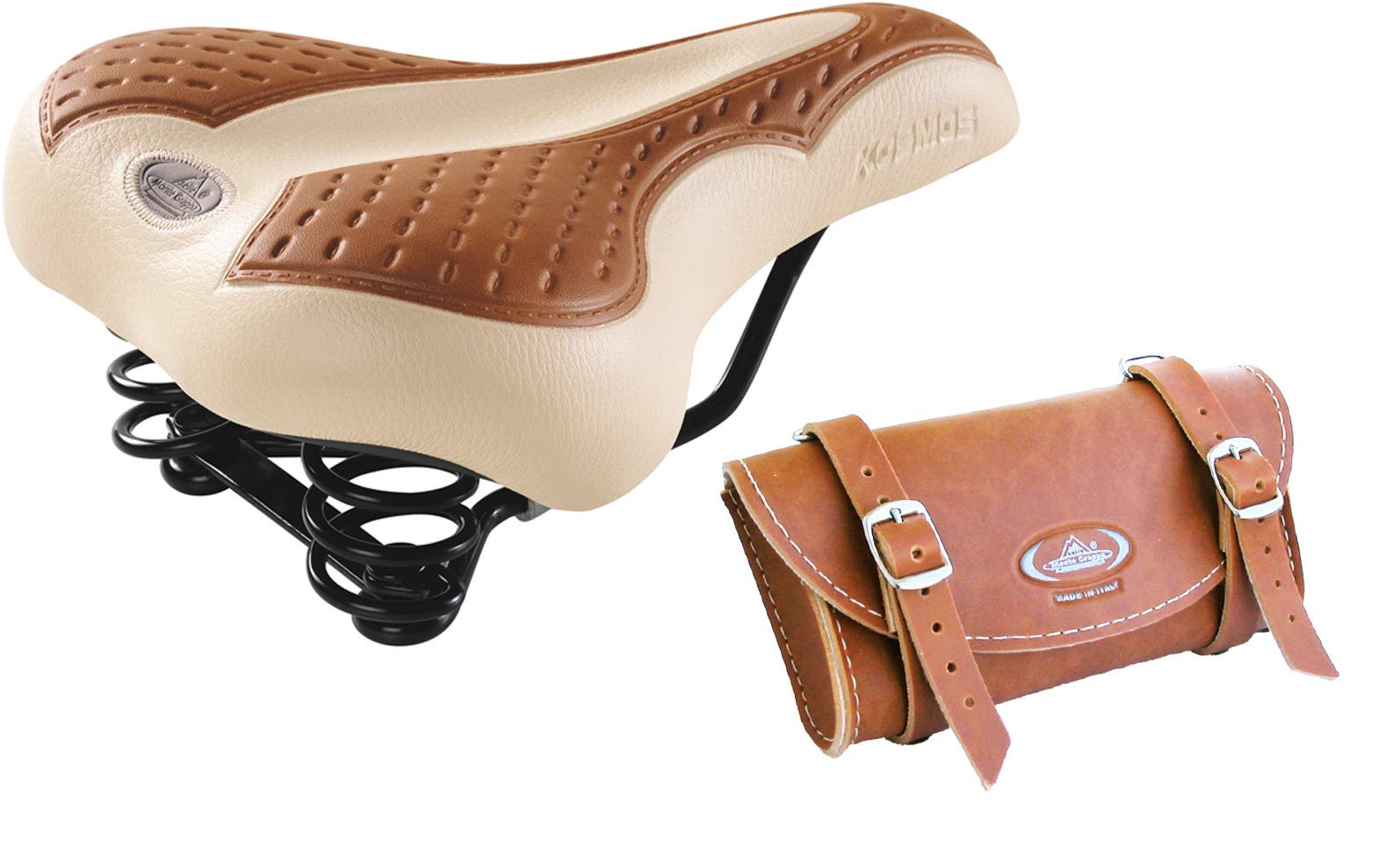 Vintage Bicolor Synthetic Leather Saddle (Cream/Honey) With Double Shockproof Spring MOD Cosmos 2008V + Storage Bag (Honey) Montegrappa MOD. 0016