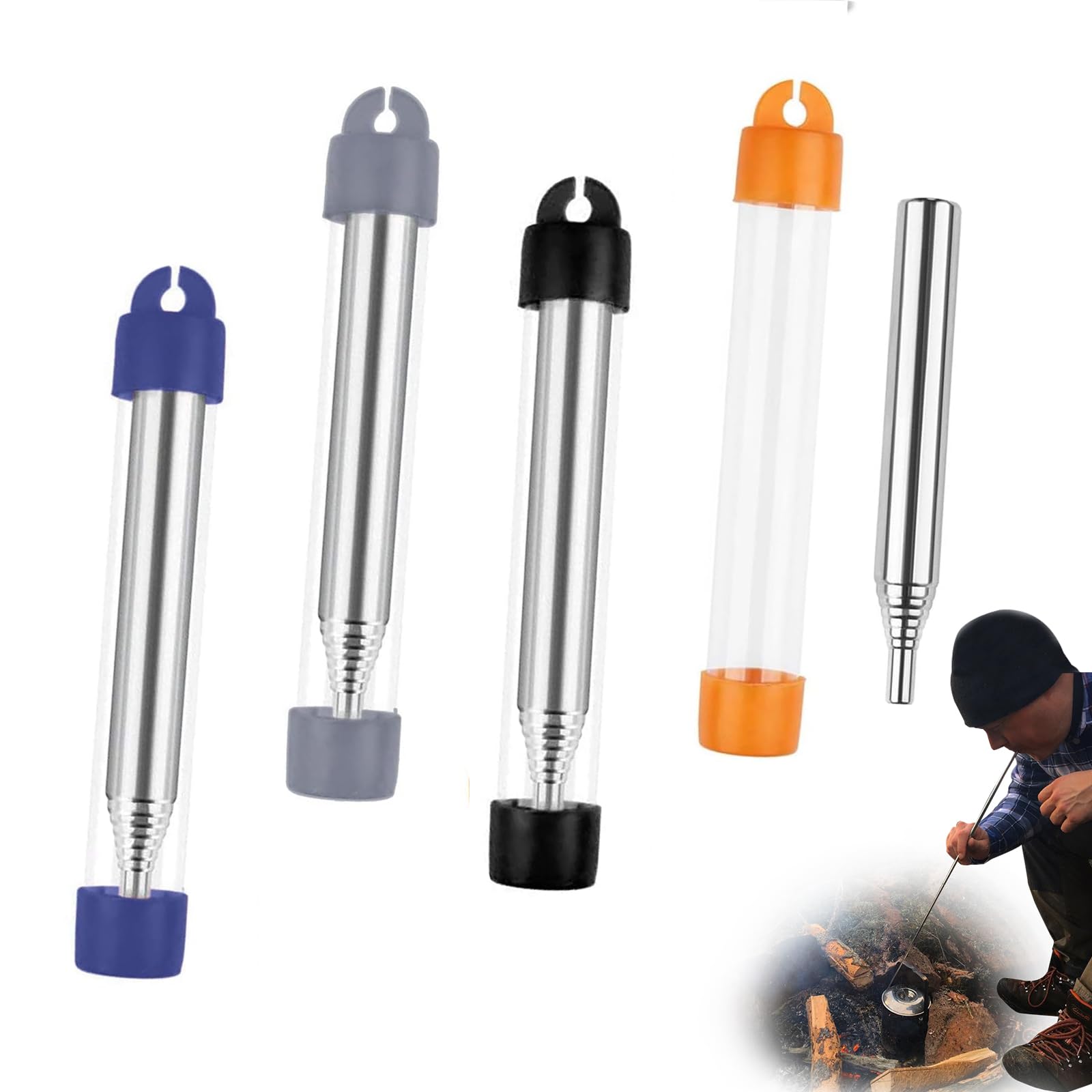 Eowppue 4 Pcs Telescopic Blowing Tube - Blow Fire Tube Stainlesssteel, Blowing Air into Fire, Increase Fire Intensity, for Outdoor Survival Camping Barbecue Picnic