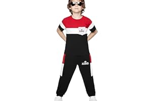 Klyatpxoen Size 4-8 Years Toddler Boys Outfits Set Kids Short Sleeve T-Shirt & Pants Color Block Clothing Sets
