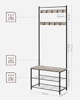 VASAGLE 3 in 1 Coat Stand with Shoe Rack Bench Steel Frame 70 cm High view 7