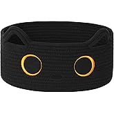 WILLITAT Black Cat Toy Basket, Small Woven Cat Toy Storage Box with Cute Ears Handle Indoor, Cotton Rope Storage Bin with Embroidered Face for Halloween Decor, Pet Bed, Nursery Kids Room Organization