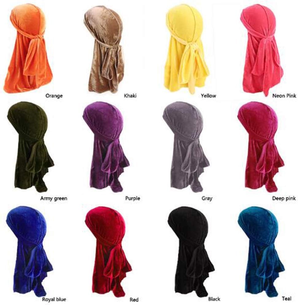 Lanyan Women Velvet Durag Turban Wrapped Hat Pirate Caps Extra Long Wide Straps