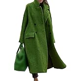 Sexyshine Women's Oversized Wool Blend Overcoat Double Breasted Notch Lapel Maxi Pea Coat Warm Long Trench Coat