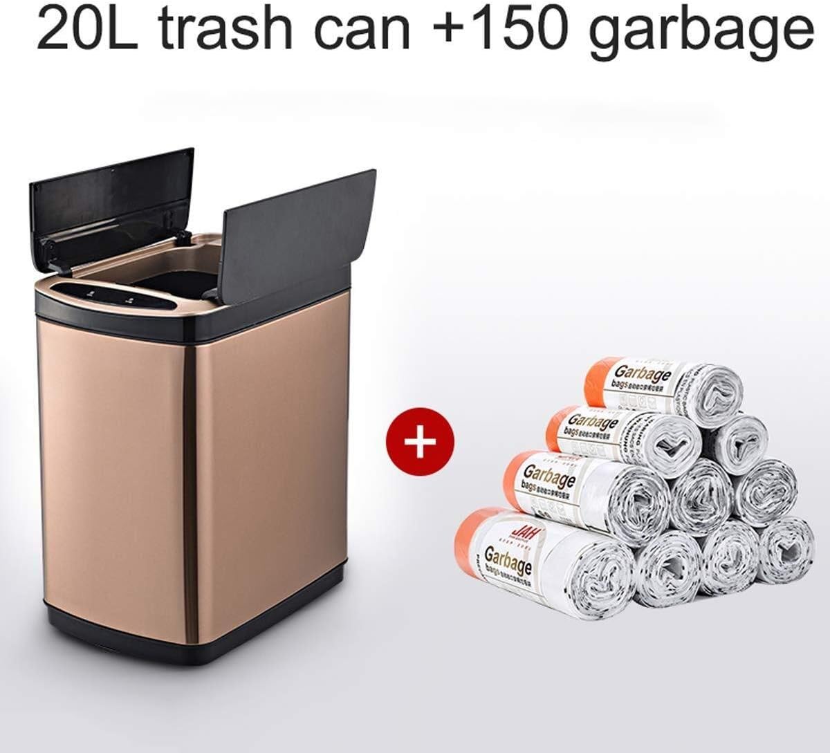 HEWEI Trash Can Automatic Touchless Sensor Trash Can with Bin Wide Open Kitchen Double Open Trash Powered by Battery Charging (Color: Rose Gold Size: 20L)