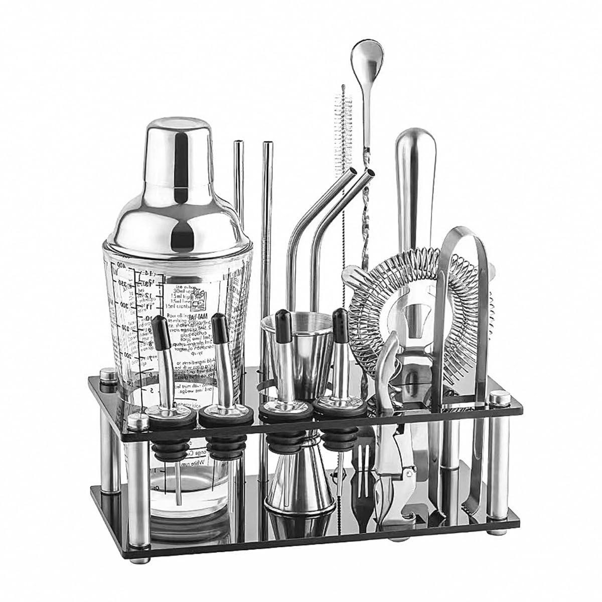 17 PCS ZONADAH Cocktail Shaker Set Bartender Kit Stainless Steel Profesional Cocktail Shaker Set with Accessories Glass Shaker with Scale Shaker Cup Milk Tea Tool Set