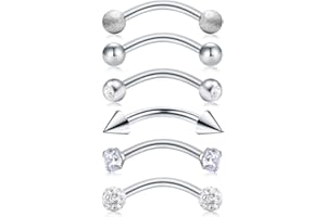 Briana Williams 6pcs Stainless Steel Rook Daith Earrings Belly Lip Ring Eyebrow Studs Cartilage Tragus Cubic Zirconia Barbell