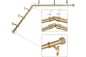 Mayrhyme Warm Gold Corner Window Curtain Rods with Aluminum End Cap Finials and Brackets,1 Inch Diameter Bay Window Curtain R