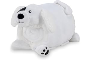 Cuddly Buddies White Puppy Snuggle Set,Animal Toy Pillow and Cozy Throw Blanket Combo,Premium Loftmink and Sherpa Fabric,Gifts for Kids Warmth and Comfort(Pillow 12 x 20,Throw 30 x 40 Inches)