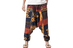 perdontoo Mens Womens Harem Pants Loose Fit Boho Yoga Hippie Aladdin Drop Crotch Trousers