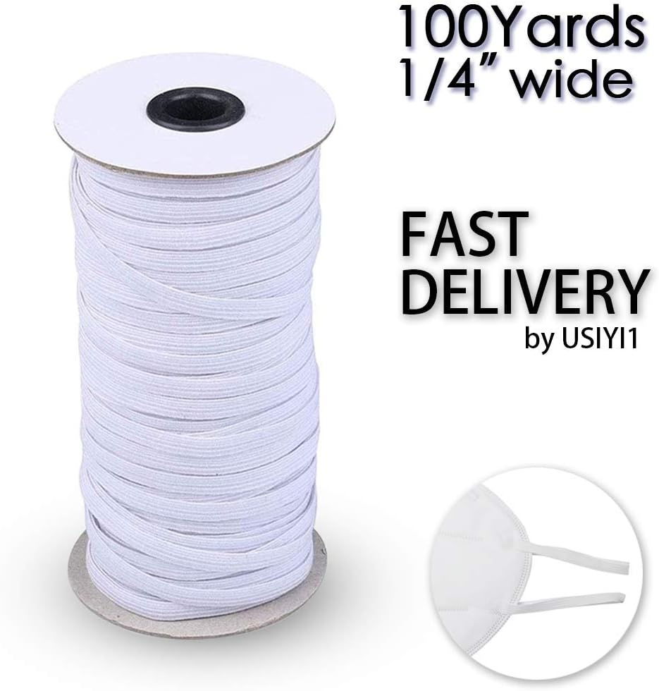 White 1/4" Width Braided Elastic Cord - 100 200 Yards Elastic Band/Elastic Rope/Heavy Stretch Knit Elastic Spool for Sewing Crafts DIY, Mask, Bedspread, Cuff (1/4" Width 100 Yards White)