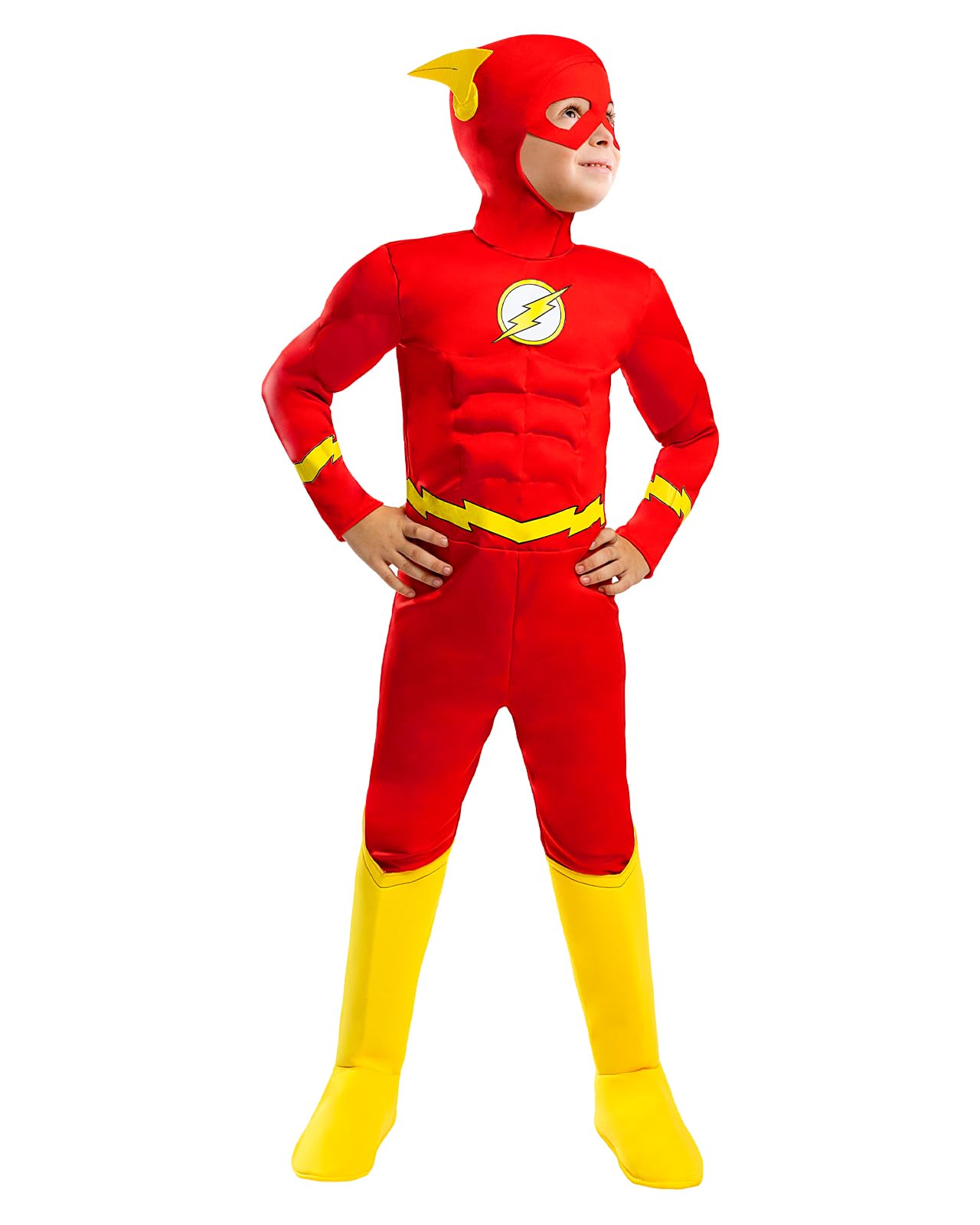 Funidelia Official Flash Deluxe Costume for Boys, Includes Jumpsuit, Gloves, Hat with Wings and Boot Covers, Superheroes, DC Comics - Outfit for Children for Carnival and Halloween - Size 3-4 Years
