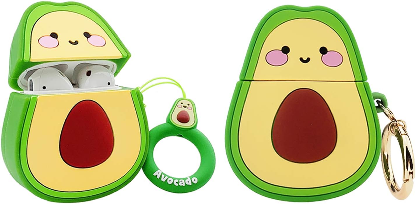 MOLOVA Case for Airpods 1&2 Case,Silicone 3D Cute Funny Cool Cartoon Character Kawaii Fruit Airpods Cover Shockproof with Keychain Portable Storage Bag Earphones Carrying Case(3D Avocado)