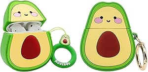 MOLOVA Case for Airpods 1&2 Case,Silicone 3D Cute Funny Cool Cartoon Character Kawaii Fruit Airpods Cover Shockproof with Keychain Portable Storage Bag Earphones Carrying Case(3D Avocado)