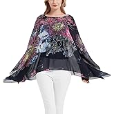 Wiiiwish Women's Floral Chiffon Blouse Batwing Summer Hippie Sheer Loose Caftan Poncho Tunic Shirt Tops
