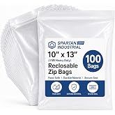 Spartan Industrial - 10” X 13” (100 Count) 4 Mil Thick Clear Reclosable Zip Plastic Poly Bags with Resealable Lock Seal Zippe
