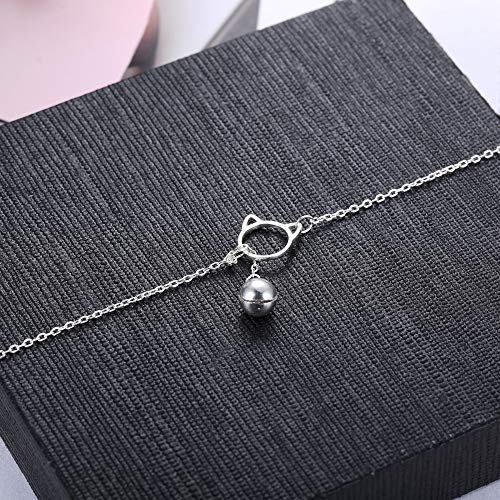 Sllaiss 925 Sterling Silver Cute Cat Bell Anklets for Women Dainty Beach Ankle Chain Boho Foot Jewelry for Mother's Day Girlfriend