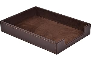 RHCSZ PU Leather Letter Tray - Load Documents Trays Front for Office Desktop Organizer - Desk Magazine, File, A4 Paper Holder - Paper Document File Holder Drak Brown (Drak Brown, A4-Tray)