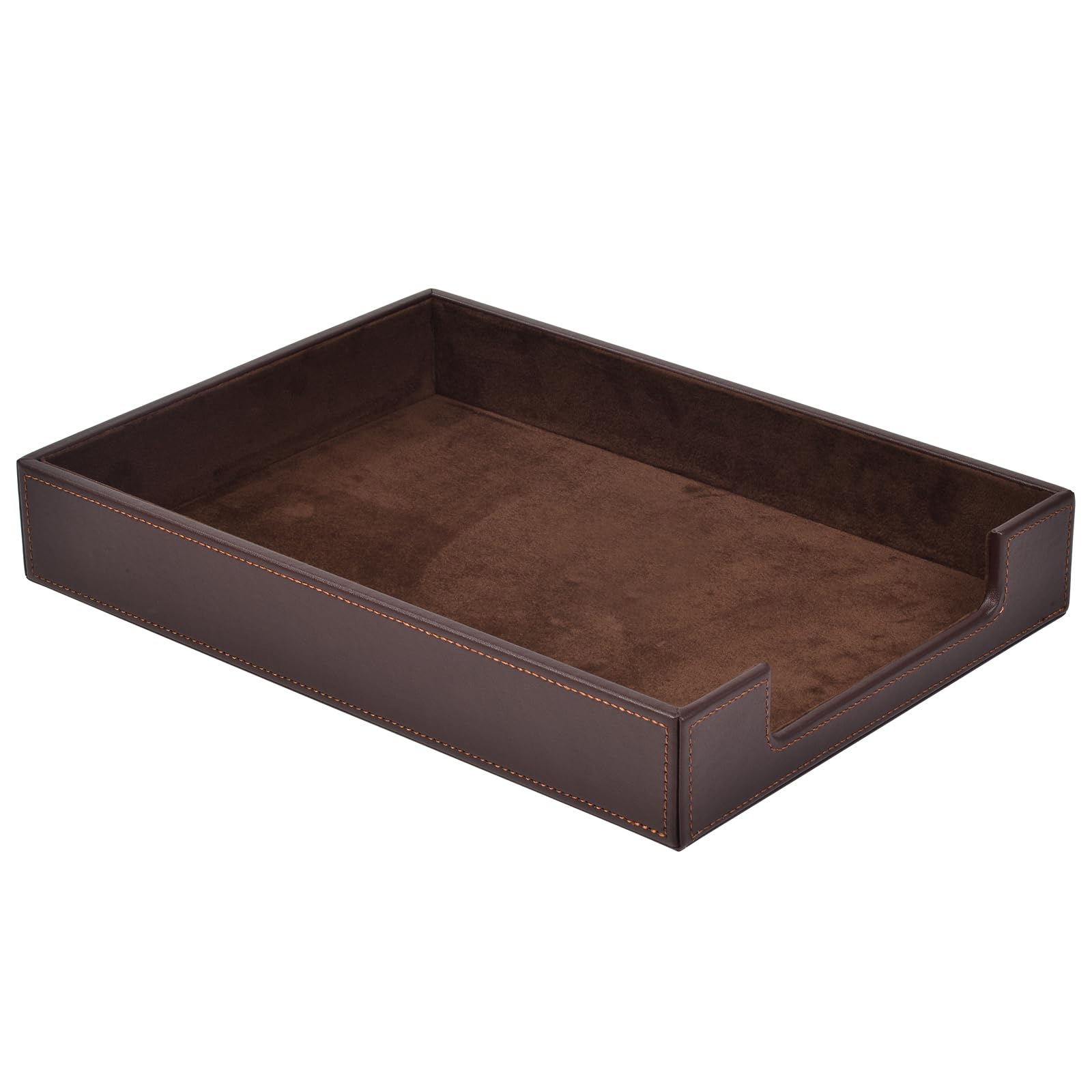 Photo 1 of **MINOR DAMAGE**
RHCSZ PU Leather Letter Tray - Load Documents Trays Front for Office Desktop Organizer - Desk Magazine, File, A4 Paper Holder - Paper Document File Holder Drak Brown (Drak Brown, A4-Tray)