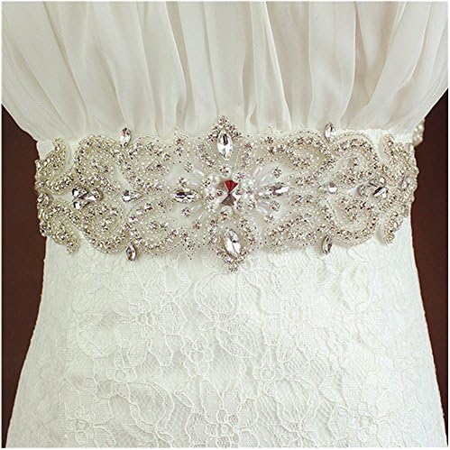 Xiwstar Bridal Crystal Rhinestone Pearls Sash Belts Wedding Dress Accessories (White)