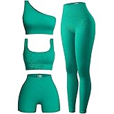 OIERD 4 Piece Workout Sets For Women Ribbed Leggings Clothes Yoga Sets Active Wear Matching Work Out Sets Gym Pilates Outfits