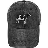 Vintage Washed Hat Holstein Cow Embroidery Cotton Dad Hats for Men & Women Buckle Closure Black Design Only