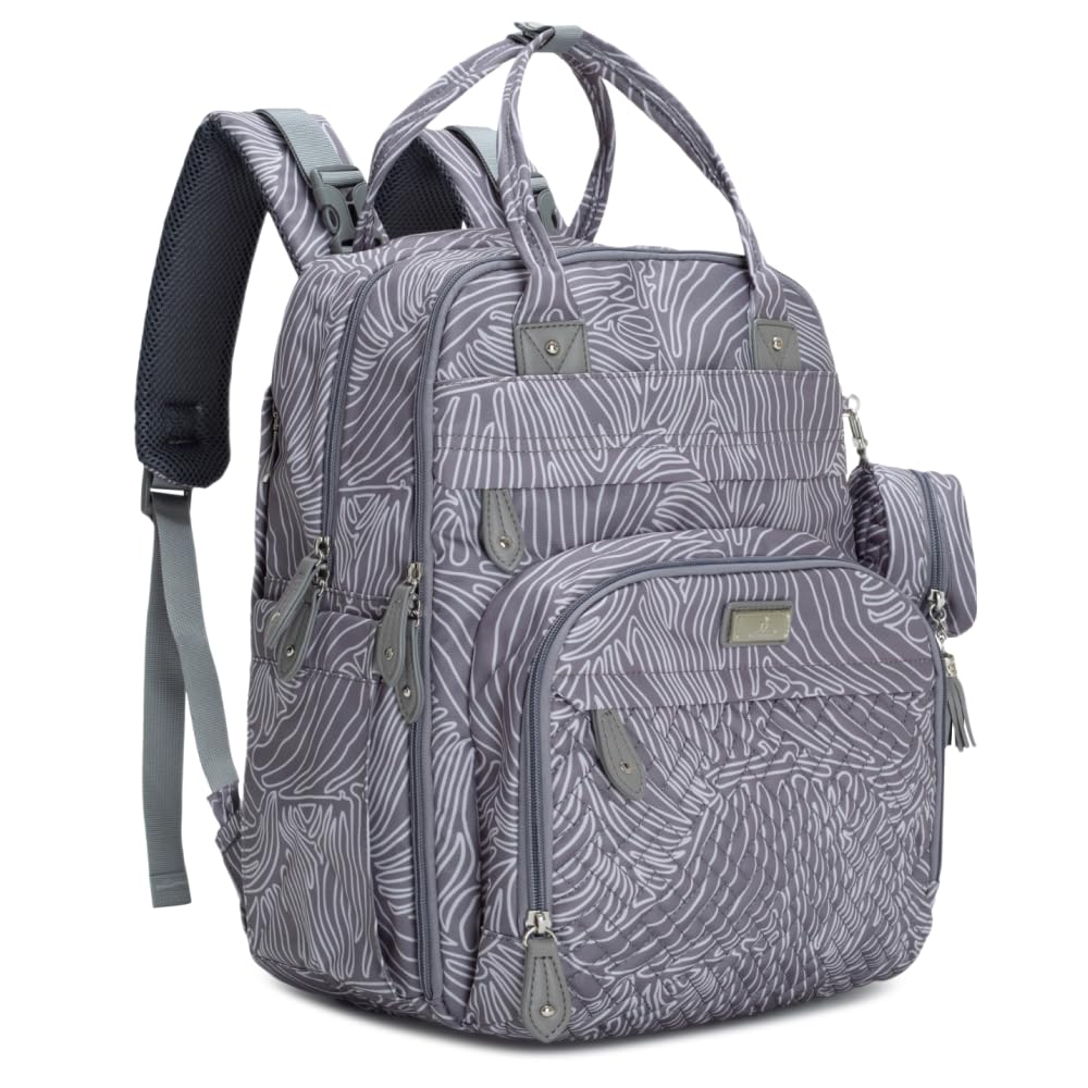 Photo 1 of BabbleRoo Diaper Bag Backpack - Baby Essentials, Travel Essentials Baby Bag with Changing Pad, Stroller Straps & Pacifier Case - Unisex, Gray Swirls