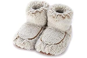 warmies Microwaveable House Slipper Boots for Women - Womens Shoe Sizes 6-10 - Comfy, Soft & Fuzzy Indoor Bootie Slipper with Backs & Memory Foam Soles - Cozy Warm Slip On Boots - Brown