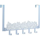 AceOrbit Blue Hydrangea Over The Door Hooks Wall Mount Towel Hanger Cute Door Holder Rack with 5 Hooks Hanging Towel, Coat Keys, Bags, Hats, Clothes for Bedroom Bathroom Kitchen Dorm Room Organizer