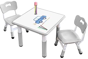JIAOQIU Kids Table & Chair Set with Adjustable Toddler-Safe Non-Slip Legs, Activity & Graffiti-Proof Desktop Ages 3-12