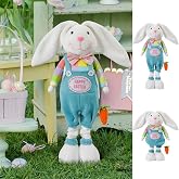 Heyaner Standing Easter Bunny Decor with Stretchable Legs Large Rabbits Gnome Figurine Easter Decorations for Home Office Fro
