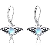 TRISHULA Moth Leverback Earrings Moonstone Luna Moth Dangle Earrings 925 Sterling Silver Insect Animal Earrings Jewelry Gifts for Women