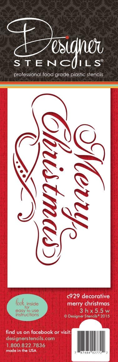 Decorative Merry Christmas Cake Stencil by Designer Stencils Beige/semi-transparent, 3 X 5.5