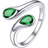 PROSILVER S925 Sterling Silver Rings for Women Dainty Birthstone Statement Ring, Dual Pear-Cut Gemstones, Open Band Rings, Jan - Dec Available
