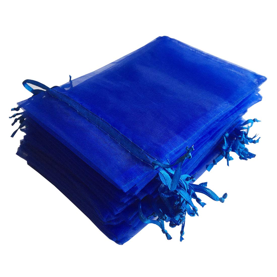 Photo 1 of Pimuza Pack of 100 5x7 inch Gift Wrap Bags Royal Blue, Organza Sheer Fabric Sturdy Material, Drawstring Organizer for Baby Shower Favor, Celebration, Church, Rose Petals, Cosmetic, Ring, Earring,Watch