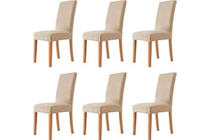 MILARAN Velvet Chair Covers for Dining Room, Soft Stretch Seat Slipcovers, Washable Removable Parsons Chair Protector, Set of 6, Beige