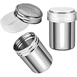 Accmor 2pcs Powder Sugar Shaker Duster Dredges, Stainless Steel Powder Sugar Shaker with Lid, Sifter Dredge for Powdered Suga