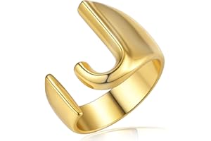 KeyStyle Bold Initial Letter Rings Adjustable, GoldChic Jewelry Women Gold Statement Ring Personalized Engraved Women’s Open Signet Ring for Party (Gold, White Gold, Black)
