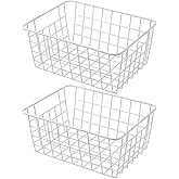 11" Upright Freezer Storage Baskets, White Wire Storage Bins Small Bakset for Freezer, Pantry, Bathroom Organizing, Set of 2
